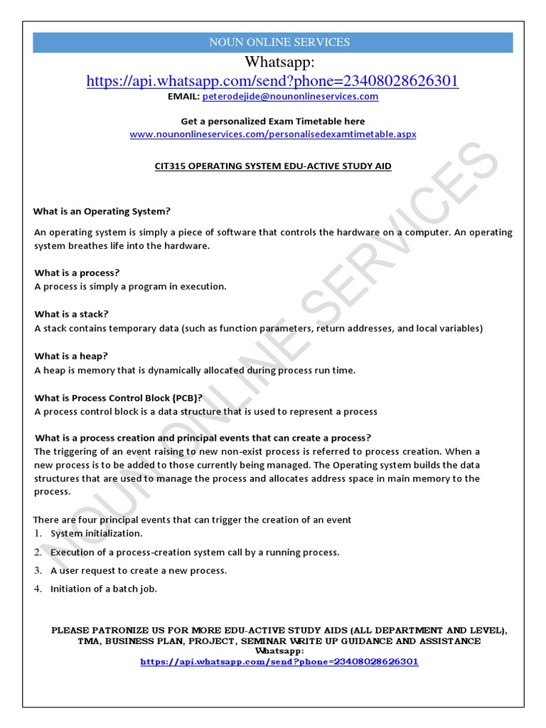 Cit315 Operating System Edu-Active Study Aid 08028626301 | PDF