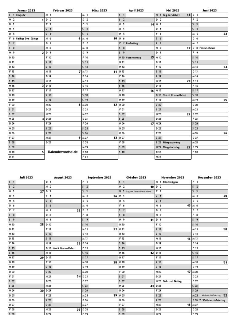 Kalenderwochen 2023 Übersicht | PDF