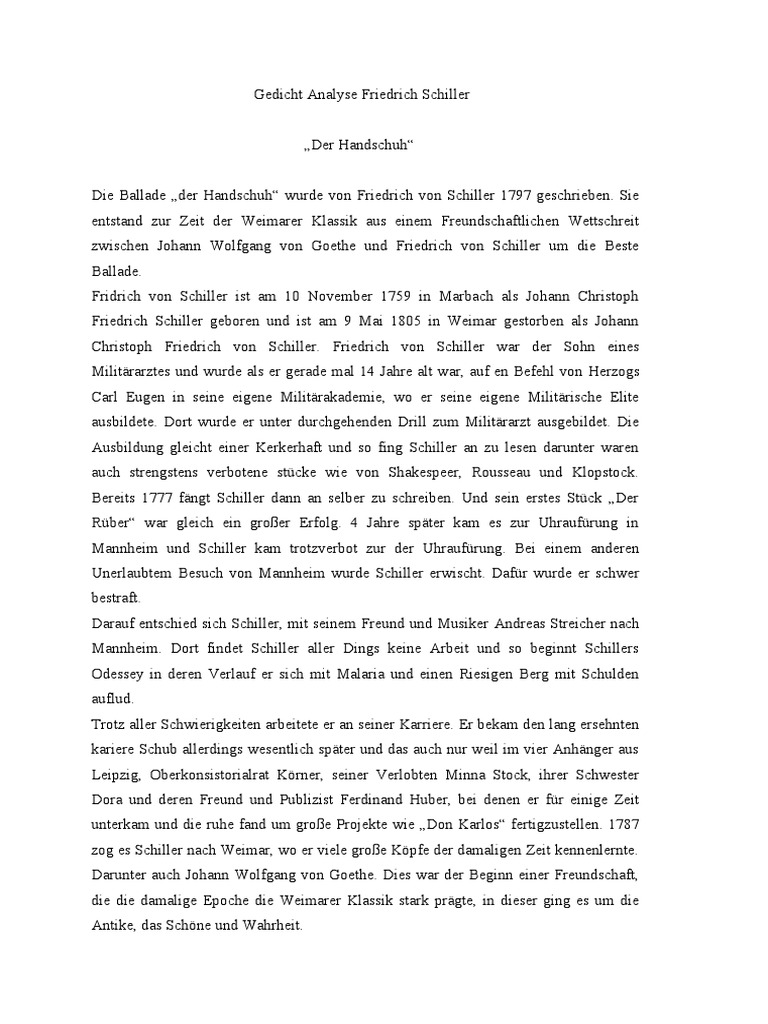Gedicht Analyse Friedrich Von Schiller  PDF