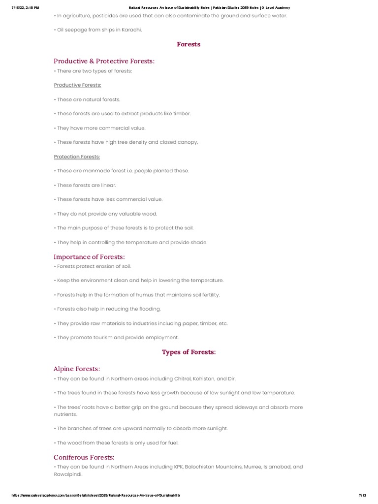Forest Notes _ Pakistan Studies 2059 Notes _ O Level Academy | PDF ...