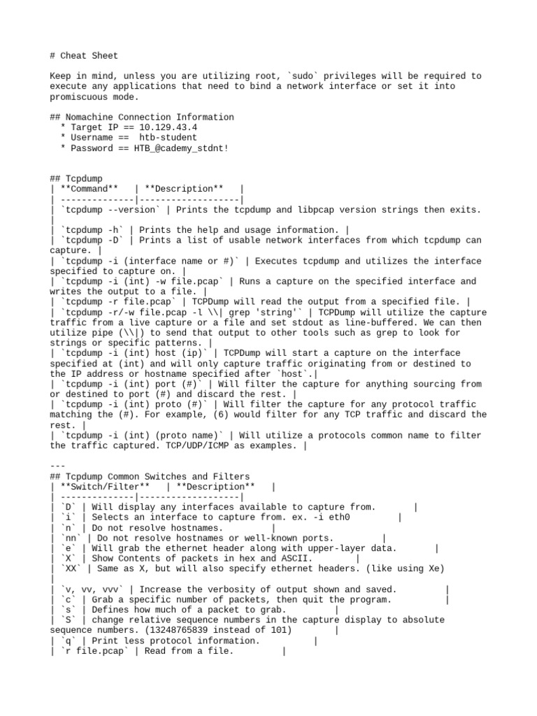 Wireshark tcpdump cheatsheeet pdf