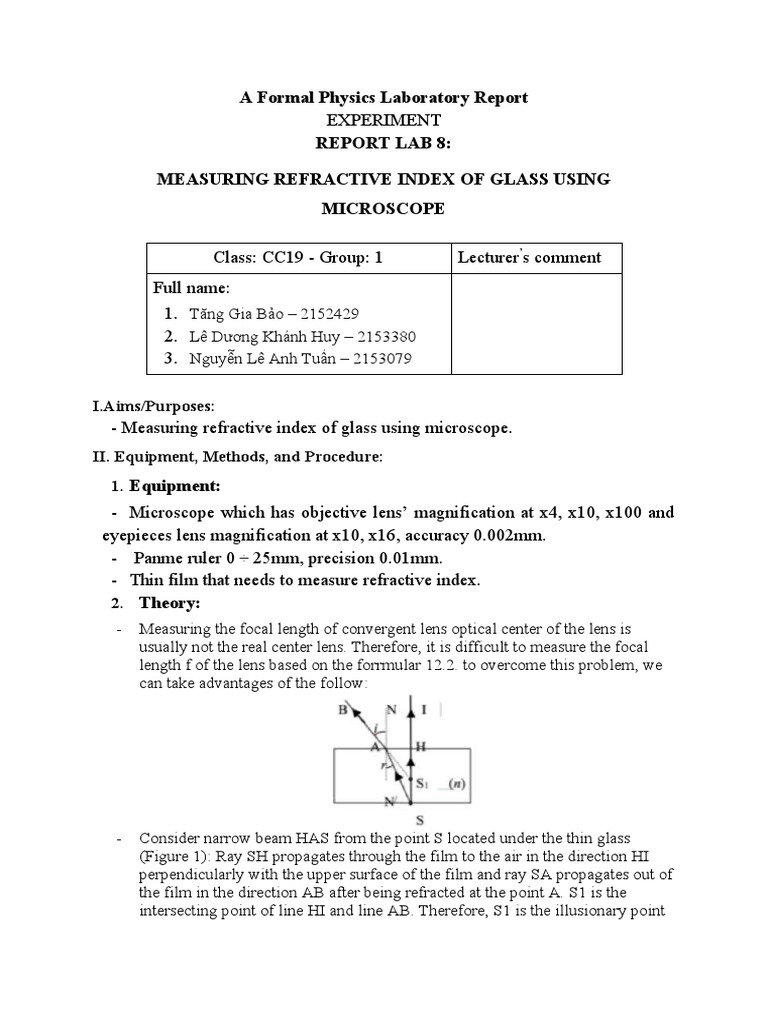 Cc19 Group 1 Lab Report 8 Descargar gratis PDF Refraction