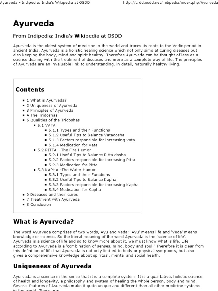 Ayurveda Indipedia India's Wikipedia at OSDD PDF Ayurveda Taste