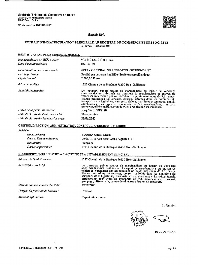 Extrait Kbis | PDF