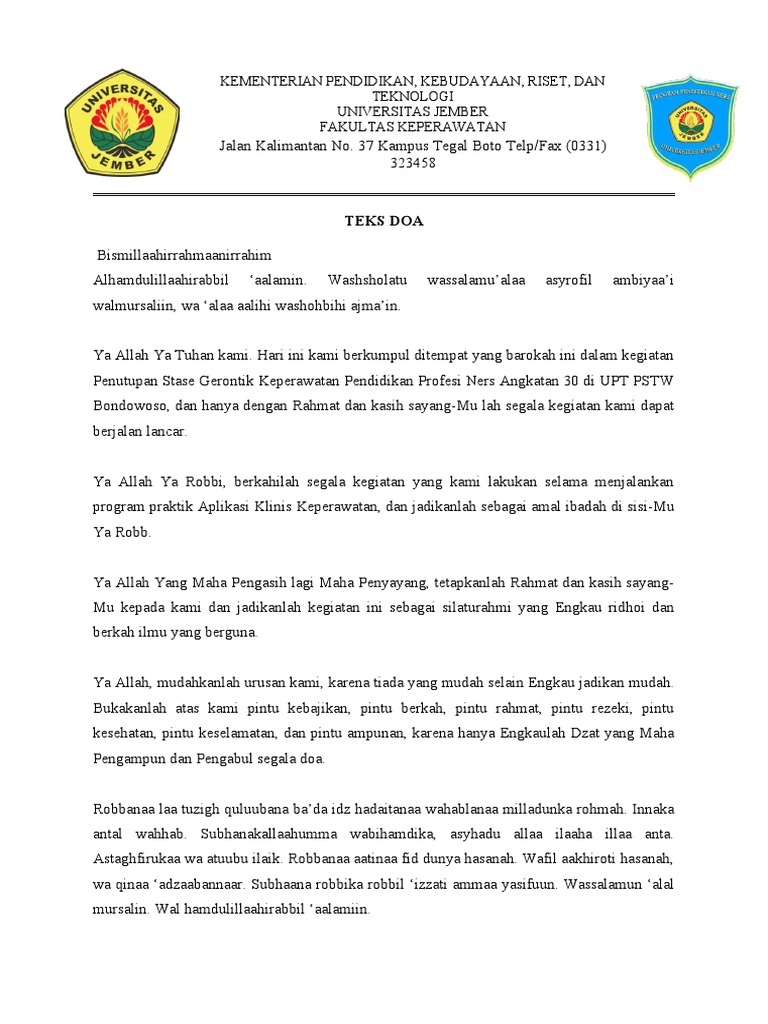 Teks Doa Penutupan Stase Gerontik | PDF