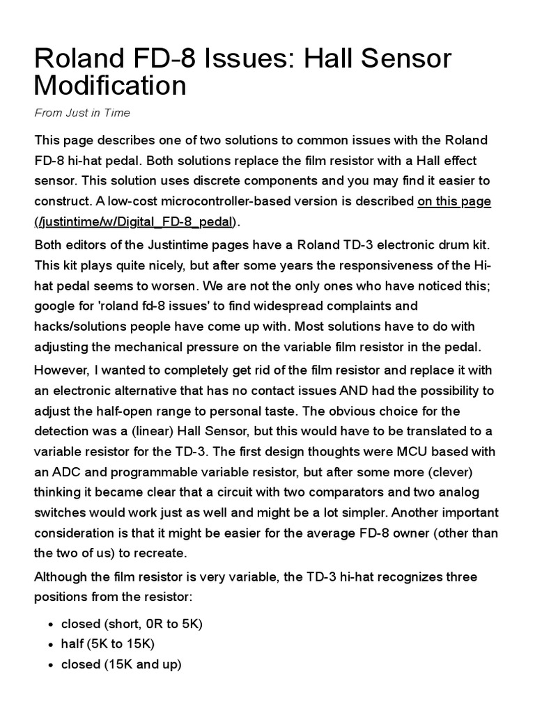 Roland FD-8 Issues - Hall Sensor Modification - Just in Time | Download ...
