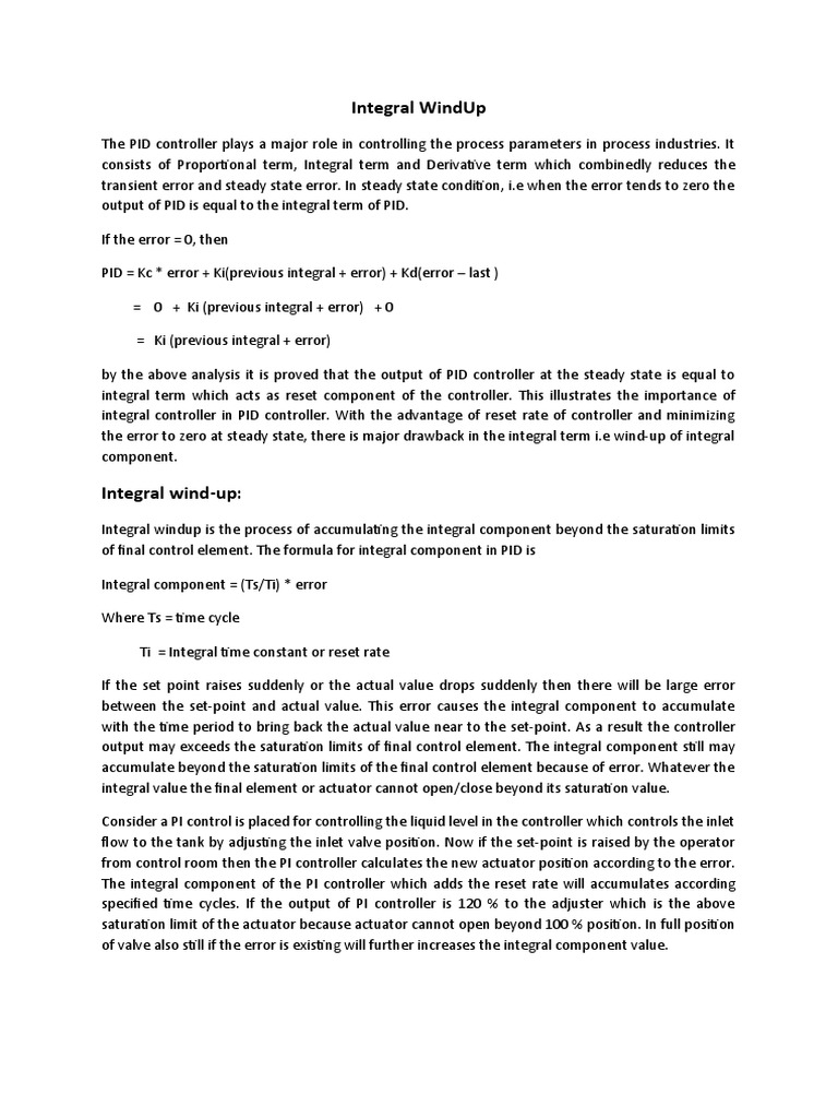 Understanding Integral Windup in PID Controllers | PDF