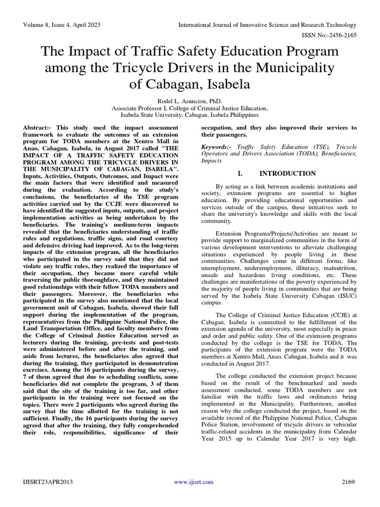 The Impact of Traffic Safety Education Program Among The Tricycle