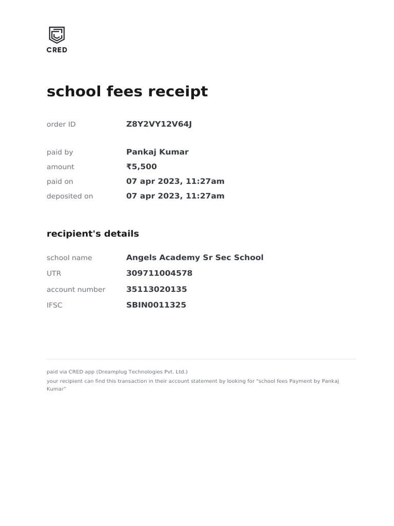 School Fees Receipt: Z8Y2VY12V64J | PDF