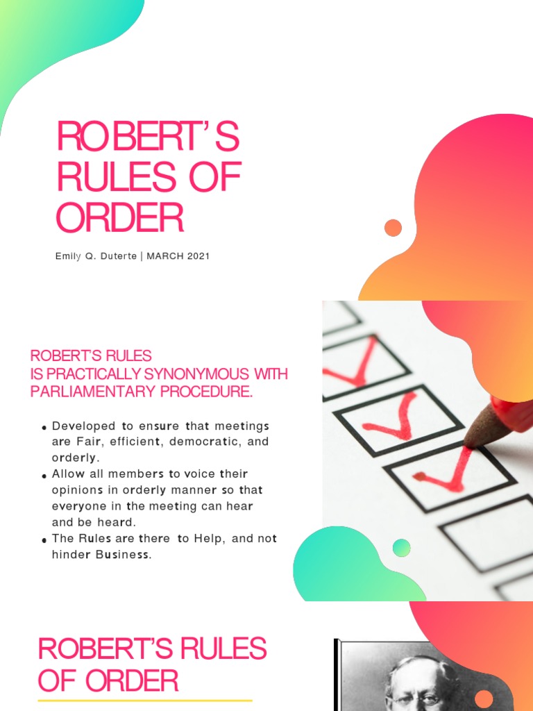 Robert's Rules of Order Overview | PDF | Rules | Parliamentary Procedure