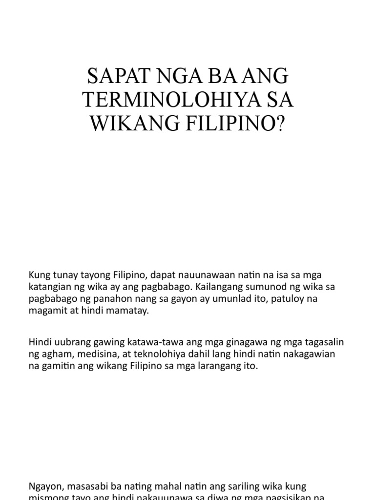 Sapat Nga Ba Ang Terminolohiya Sa Wikang Filipino | PDF