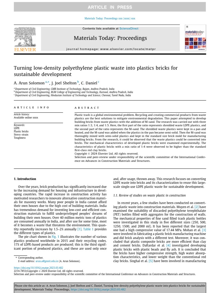 Turning Low-Density Polyethylene Plastic Waste Into Plastics Bricks For ...