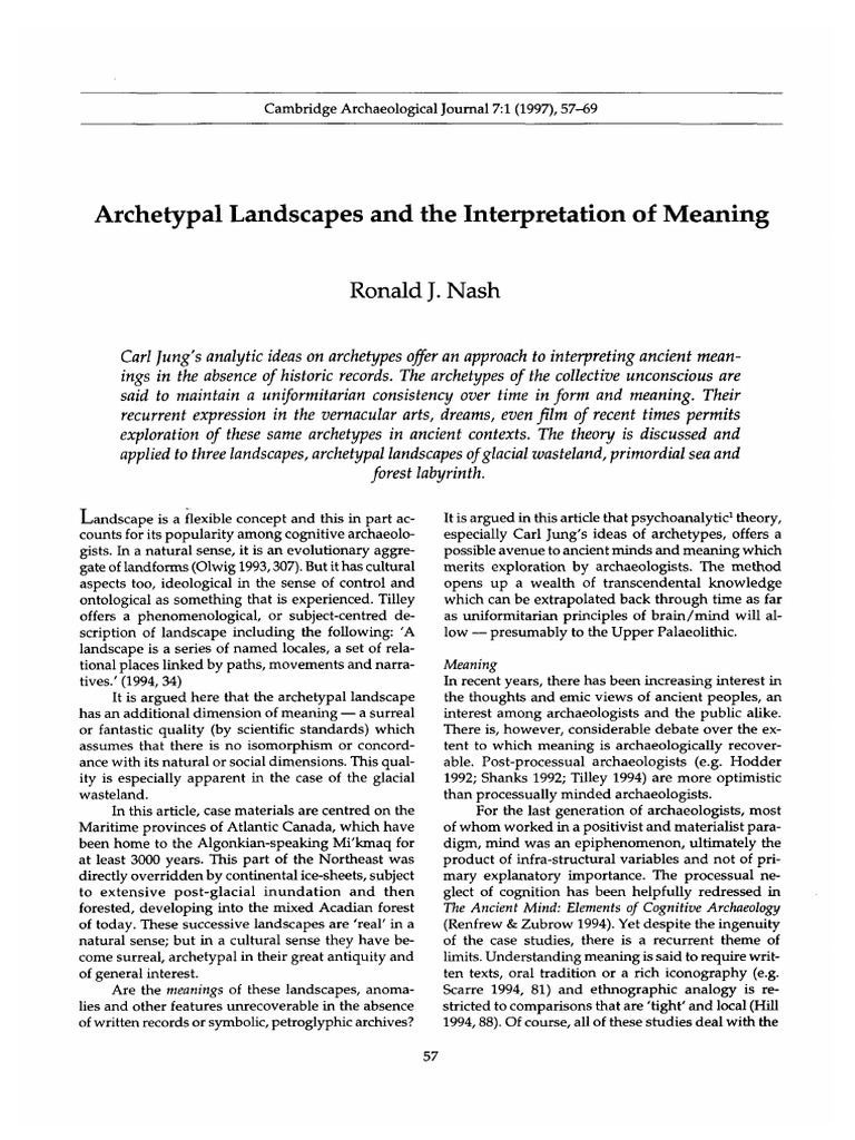 Archetypal Landscapes (R.J. Nash. Cambridge Archaeological Journal 7-1 ...