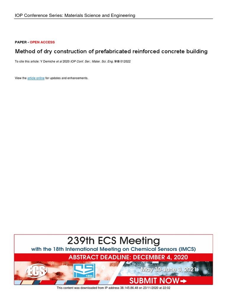 Method of Dry Construction of Prefabricated Reinfo | PDF | Column ...