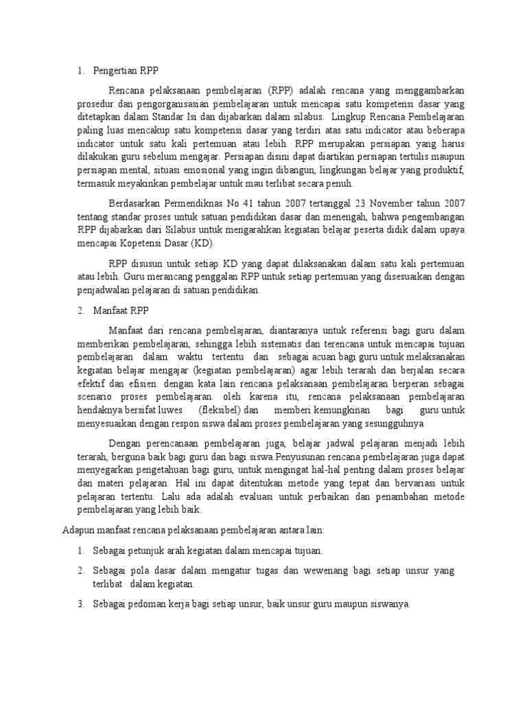 Pengertian Dan Manfaat RPP | PDF