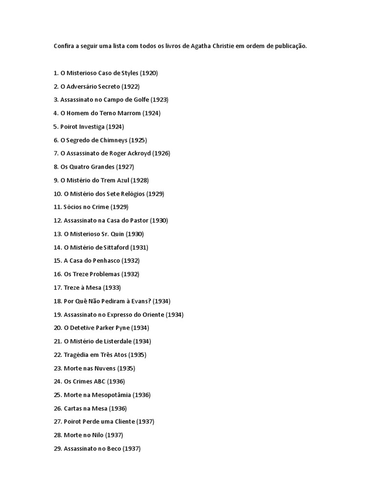 Lista completa dos livros e peças de teatro de Agatha Christie em ordem ...