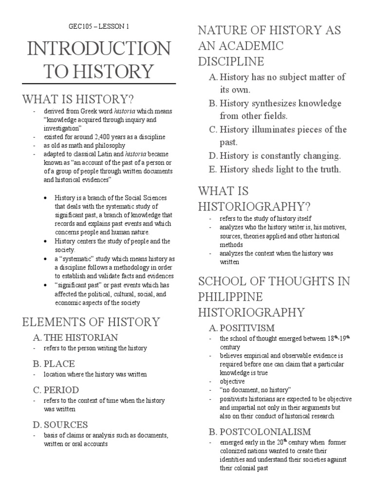 Introduction to History and Its Elements | PDF