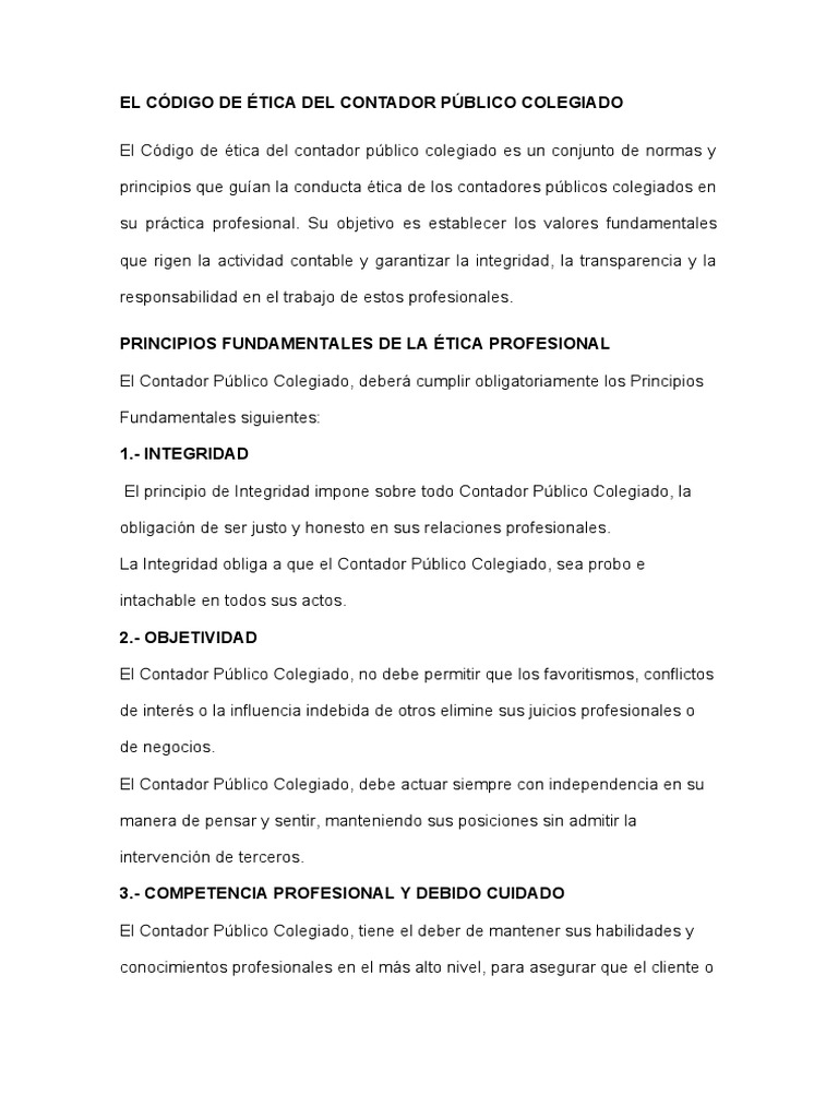 El Código de Ética Del Contador Público Colegiado | PDF | Contador ...