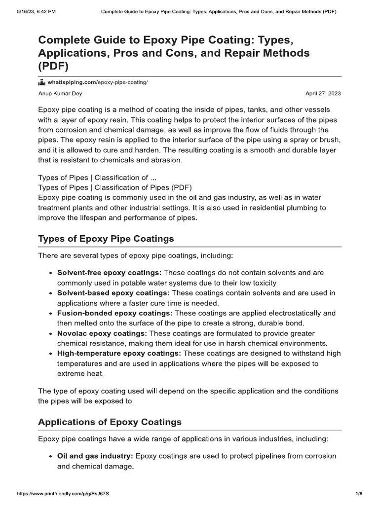 Complete Guide To Epoxy Pipe Coating T... Ros and Cons, and Repair