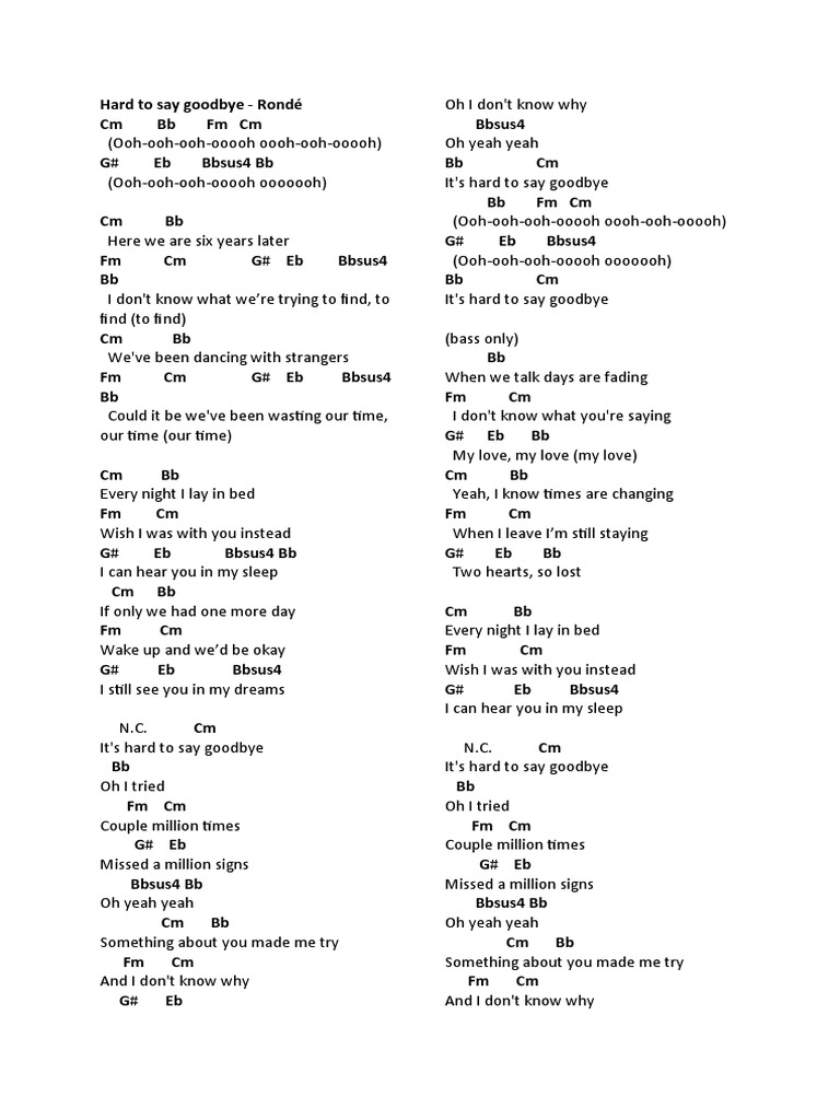 Hard To Say Goodbye Tekst en Akkoorden PDF
