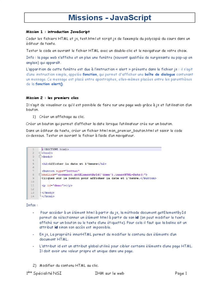 Introduction à JavaScript et événements | PDF | Html | Élément HTML