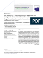 De L'intégration À L'inclusion Scolaire Implication Des Enseignants Et Importance Du Soutien Social