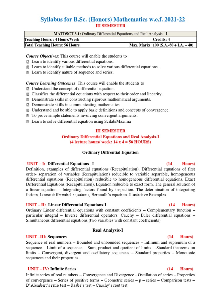 III and IV SEM UG MATHS SYLLABUS 2022-23 | PDF