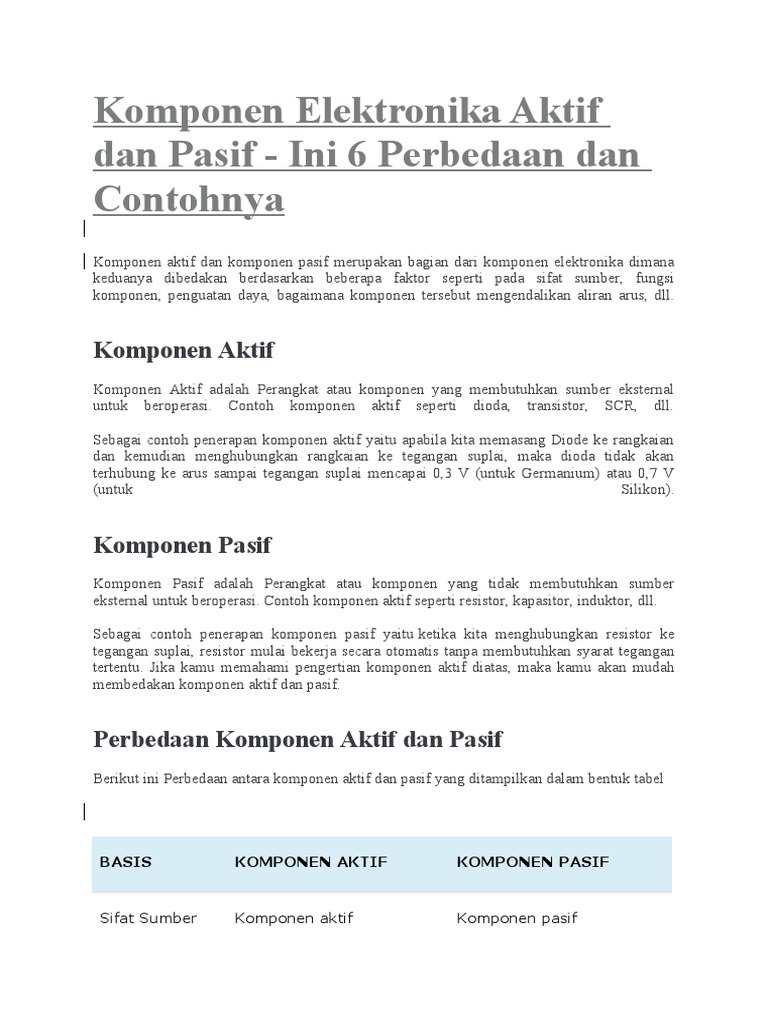 Komponen Elektronika Aktif Dan Pasif Ini 6 Perbedaan Dan Contohnya Pdf