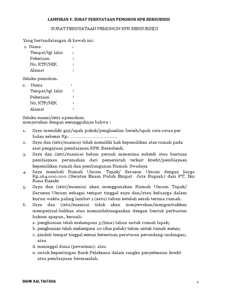 Surat Pernyataan Pemohon KPR FLPP PDF