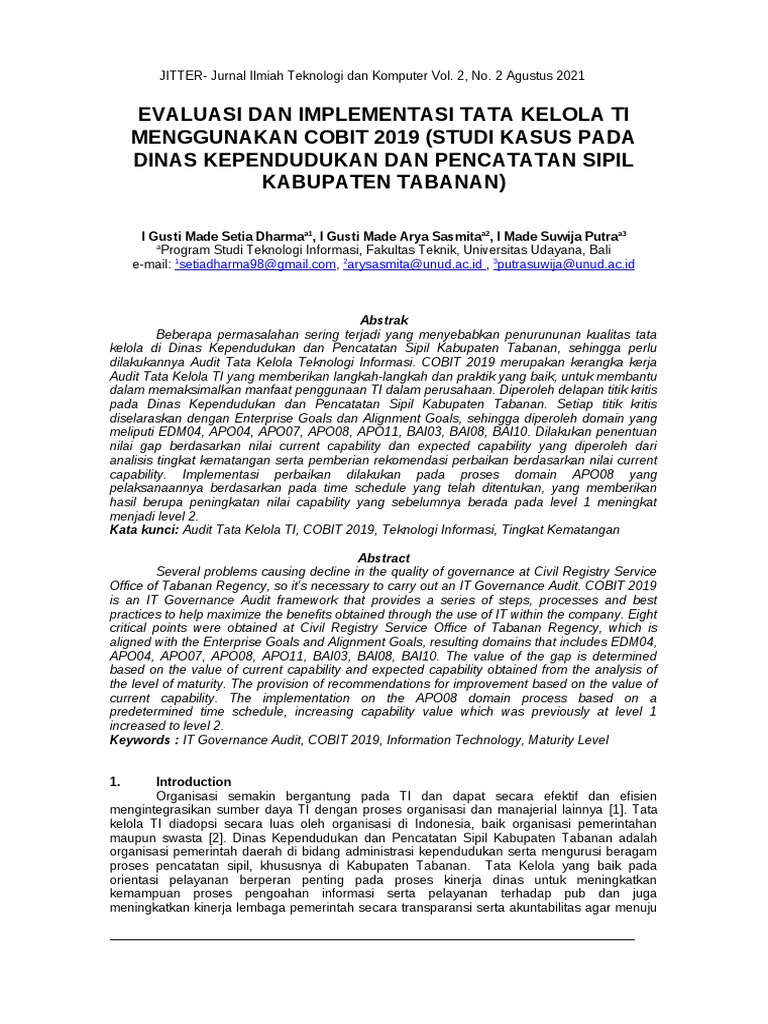 Evaluasi Dan Implementasi Tata Kelola Ti Menggunakan Cobit 2019 (Studi ...