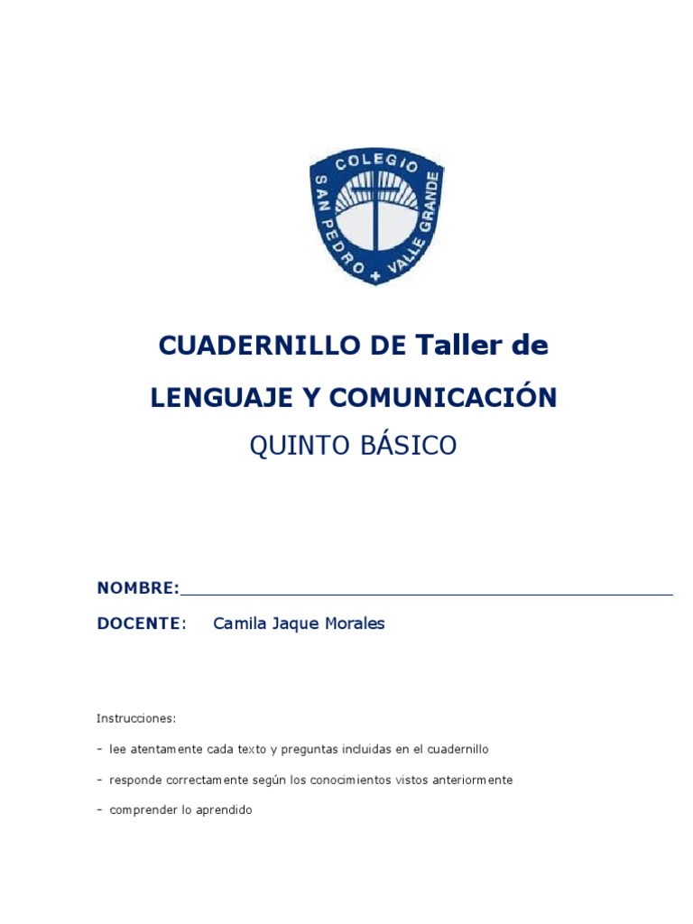 Cuadernillo de Lenguaje Quinto Básico | PDF