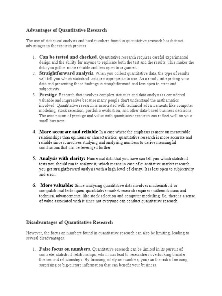 Advantages Disadvantage of Quantitative Research | PDF | Quantitative