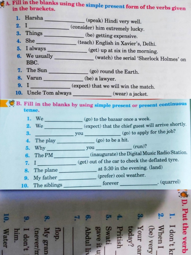 assignment of tenses class 8