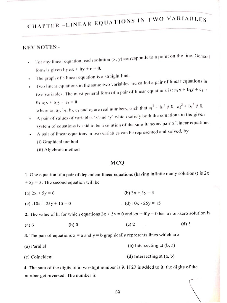 Linear Equation in Two Variables | PDF