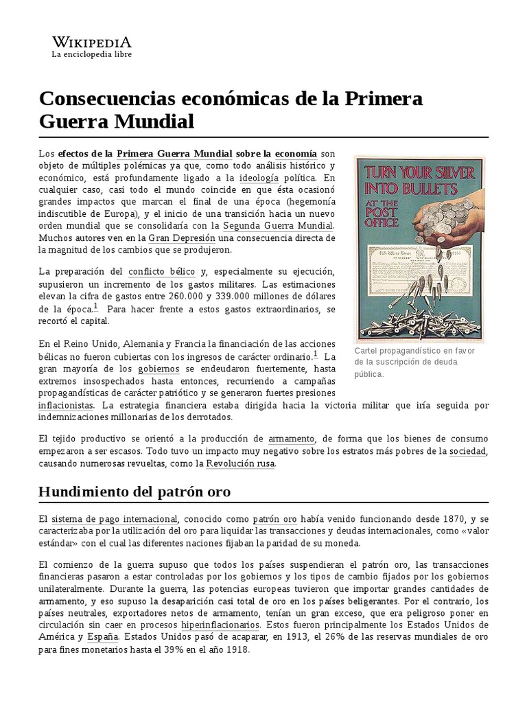Impacto económico de la Primera Guerra Mundial | PDF
