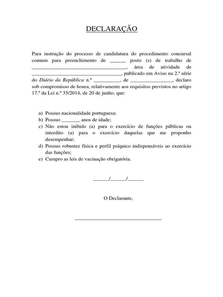 Declaração Honra Concursos Públicos | PDF