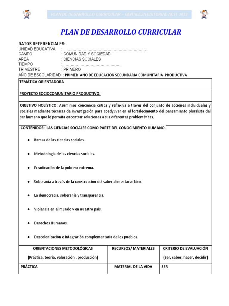 Plan Curricular de Ciencias Sociales 1 | PDF | Plan de estudios | Bolivia