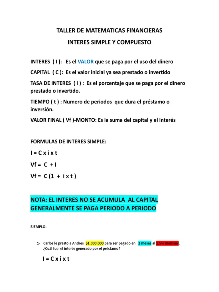 Taller de Matematicas Financieras | PDF