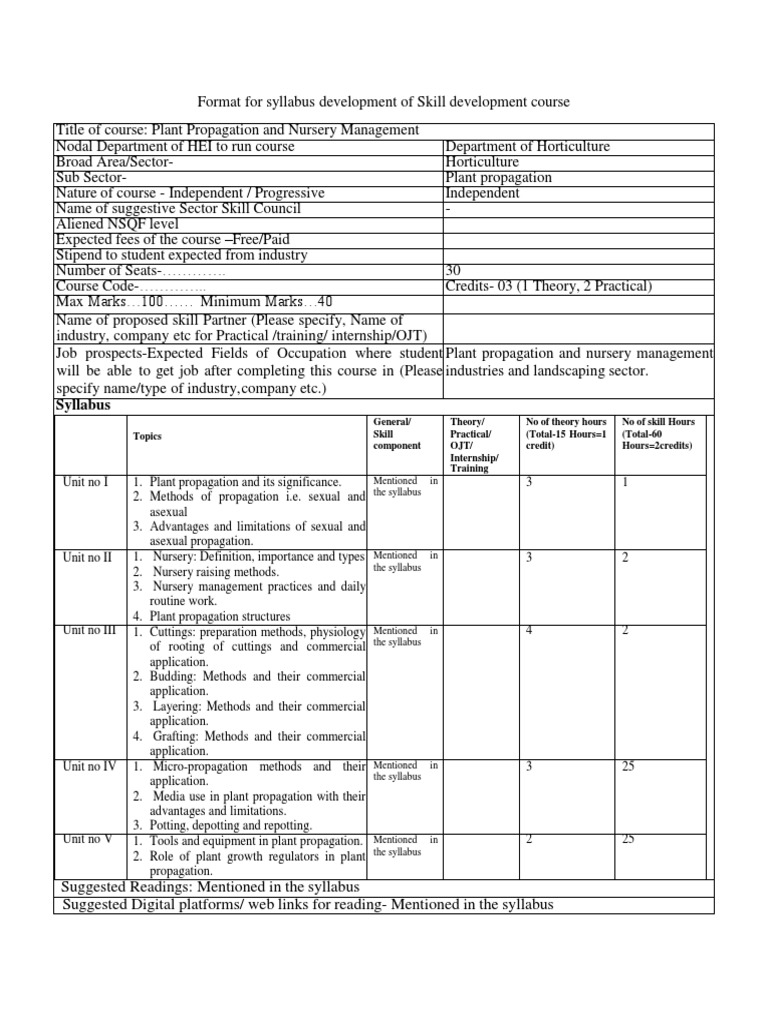 Skill Development Course on Plant Propagation and Nursery Management