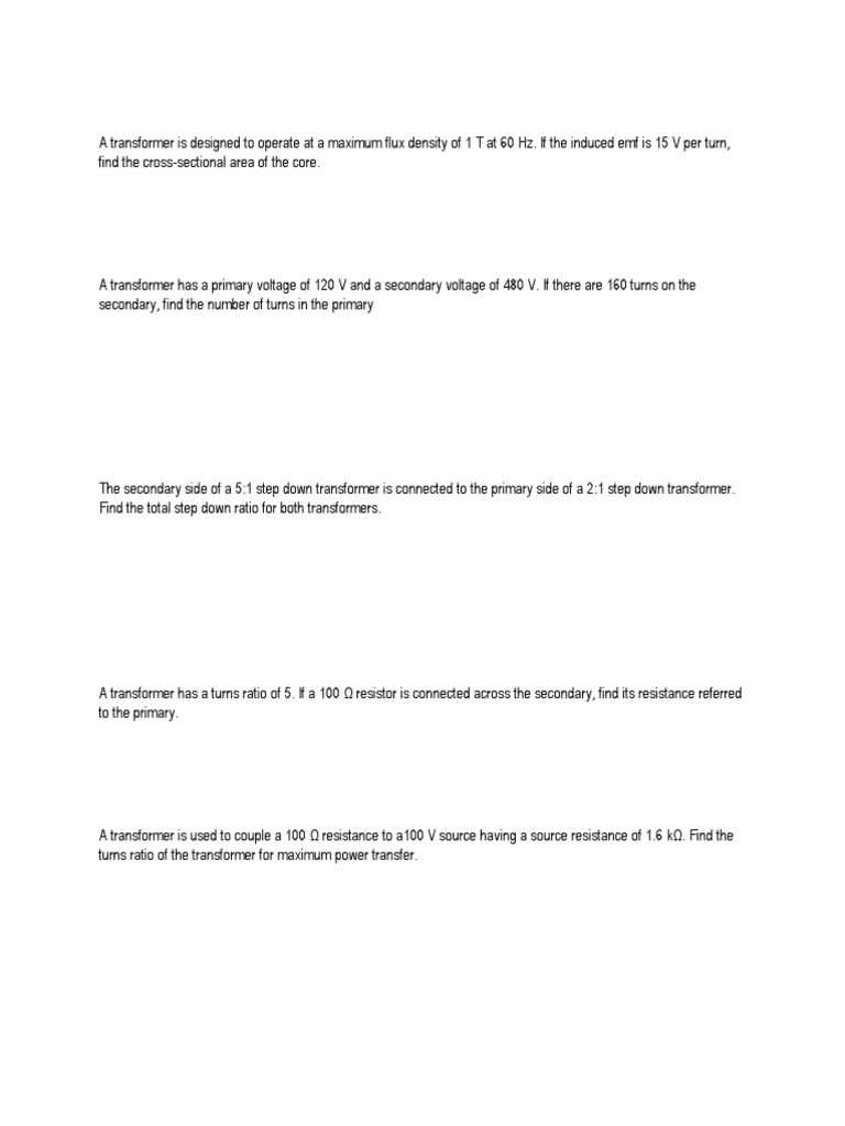 Transformers (Questions) PDF Transformer Electrical Impedance