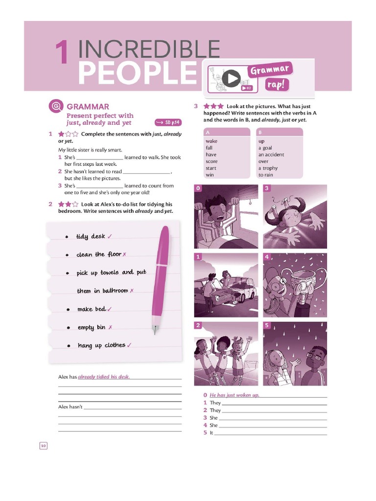Homework Unit 1 (Grammar With JUST, ALREADY and YET) | PDF