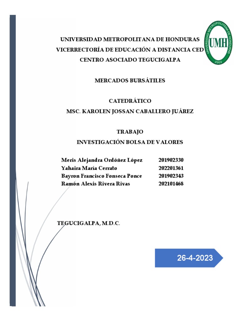 Informe sobre la Bolsa de Valores en Honduras | PDF | Bolsa | Bolsa de ...