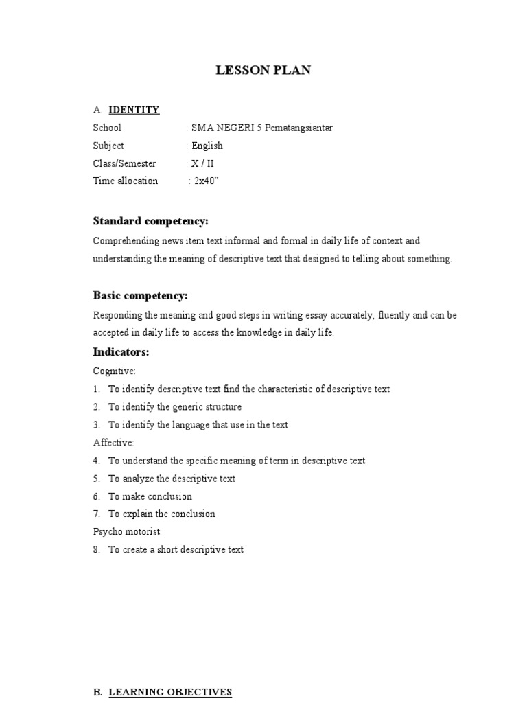 Lesson Plan: Standard Competency | PDF | Cognitive Science ...