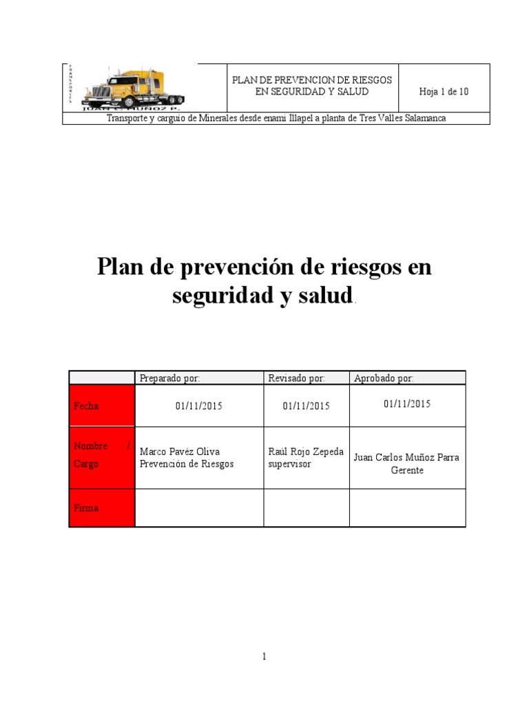 Plan de Prevencion de Riesgos en Seguridad y Salud | PDF