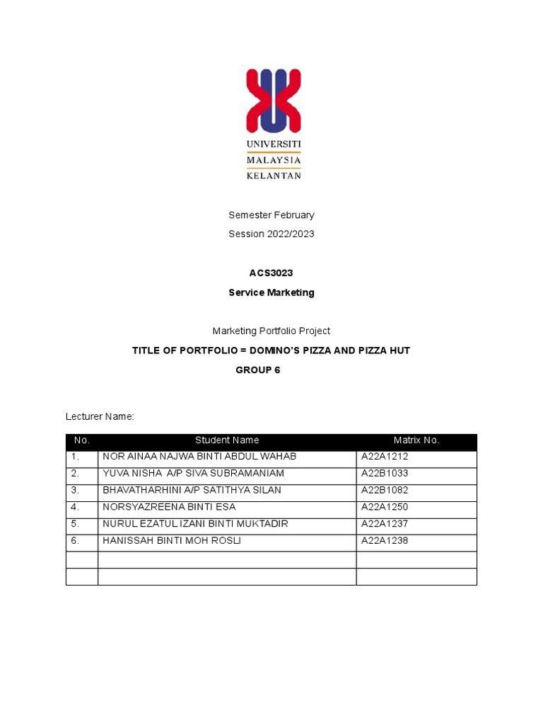 Group 6 Service Marketing Latest PDF Domino's Pizza Pricing