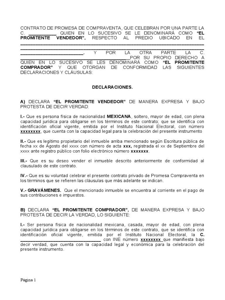 Contrato De Promesa De Compraventa Inmueble Formato Legalario/contrato ...