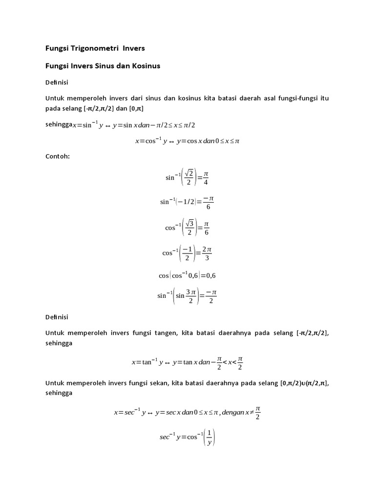 Fungsi Invers Trigonometri dan Contoh | PDF