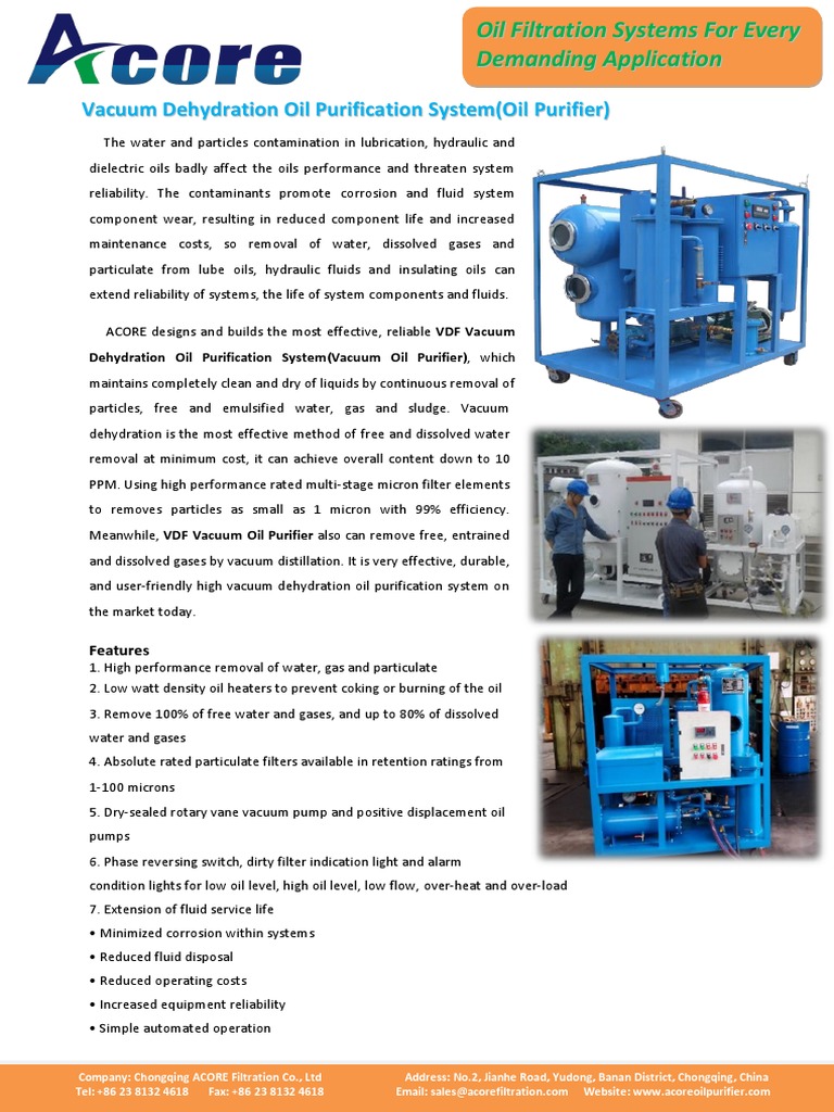 Vacuum Oil Purification Systems Overview | PDF | Pump | Filtration