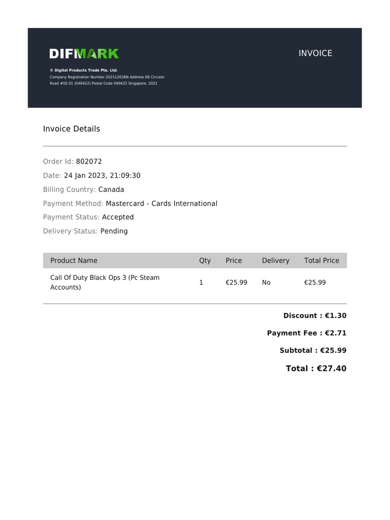 Invoice for Call of Duty Purchase | PDF