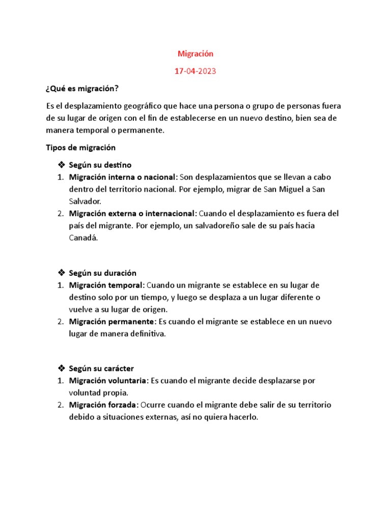 Tipos y Efectos de la Migración | PDF | Migración humana | Entorno natural